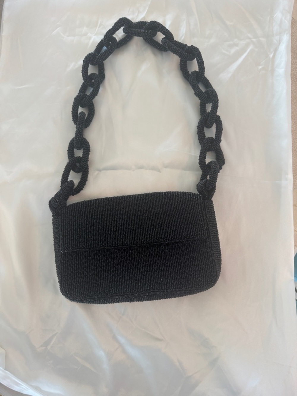 Anthropologie Fiona Black Beaded Shoulder Bag with Beaded Chain-Link Strap - Picture 2 of 11